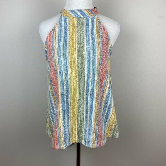 W5 Halter Tank Top M Tweed‎ Textured Summer Button Back Boho Striped - Picture 1 of 9